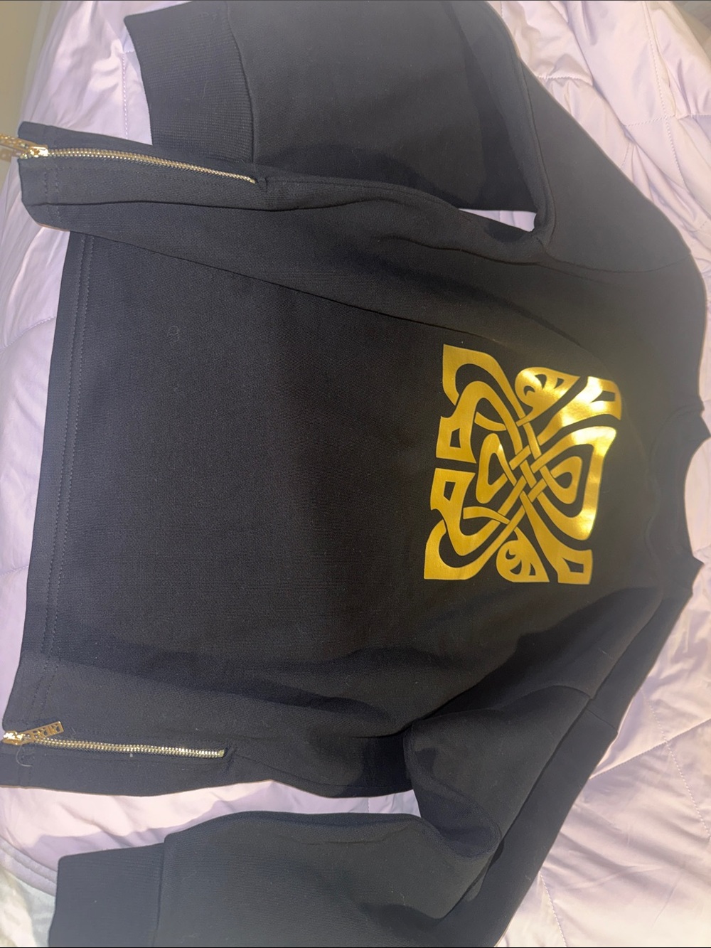 Biba Black Crewneck Sweater with Gold Metallic Motif